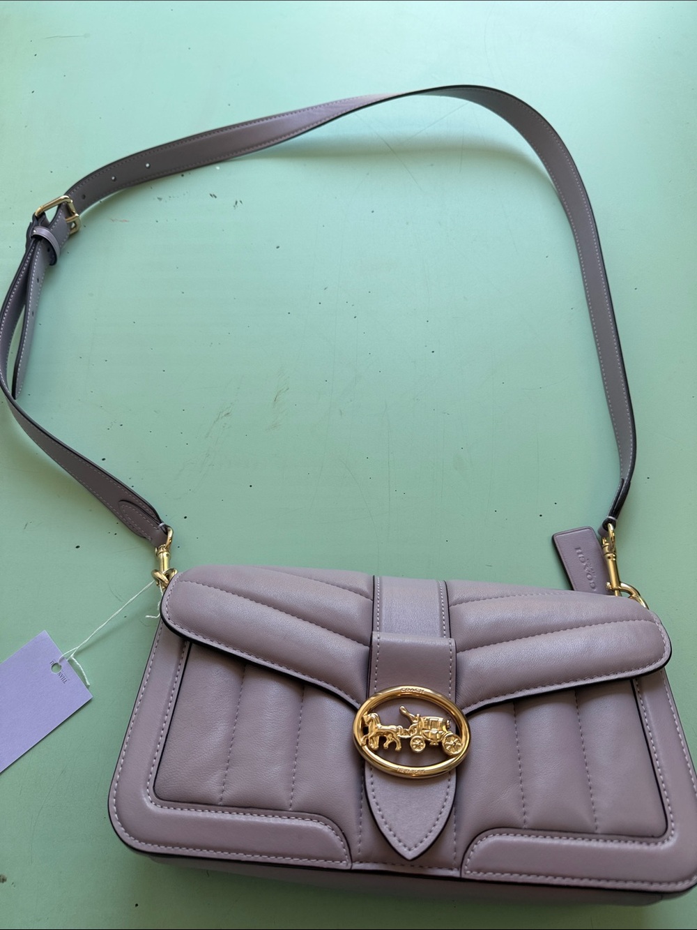 Coach Quilted Crossbody Bag - Mauve Taupe with Gold Hardware